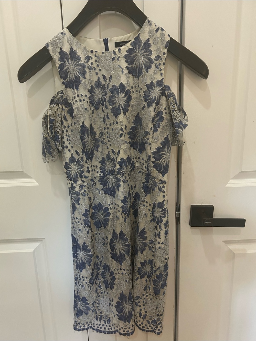 French Connection Blue and Cream Floral Lace Midi Dress